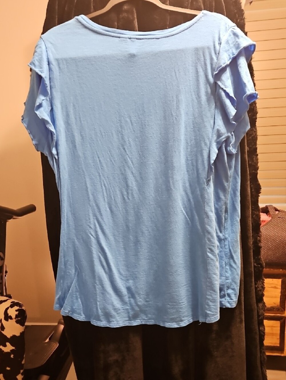 Light Blue Ruffle Sleeve Women's Top - Picture 3 of 3